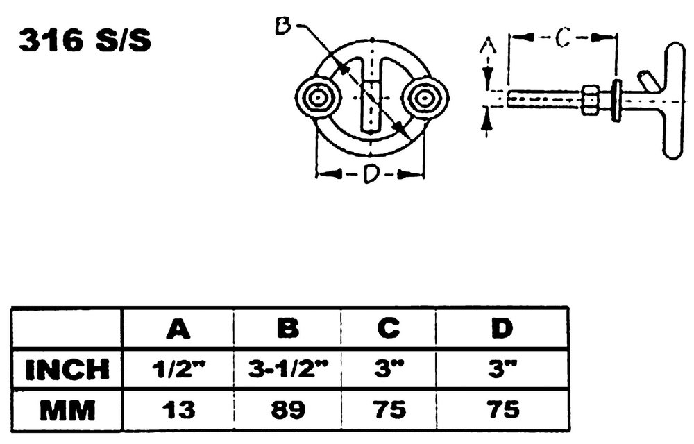 Allpa RVS waterskihaak/ring  materiaal Ø12mm  schroefdraad M10