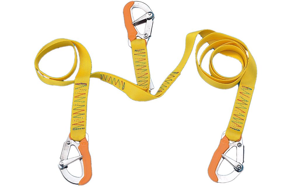 Allpa Lifeline model Hercules 2 met 3 RVS musketonhaken  L=2000mm + 1000mm  geel (CE EN1095)
