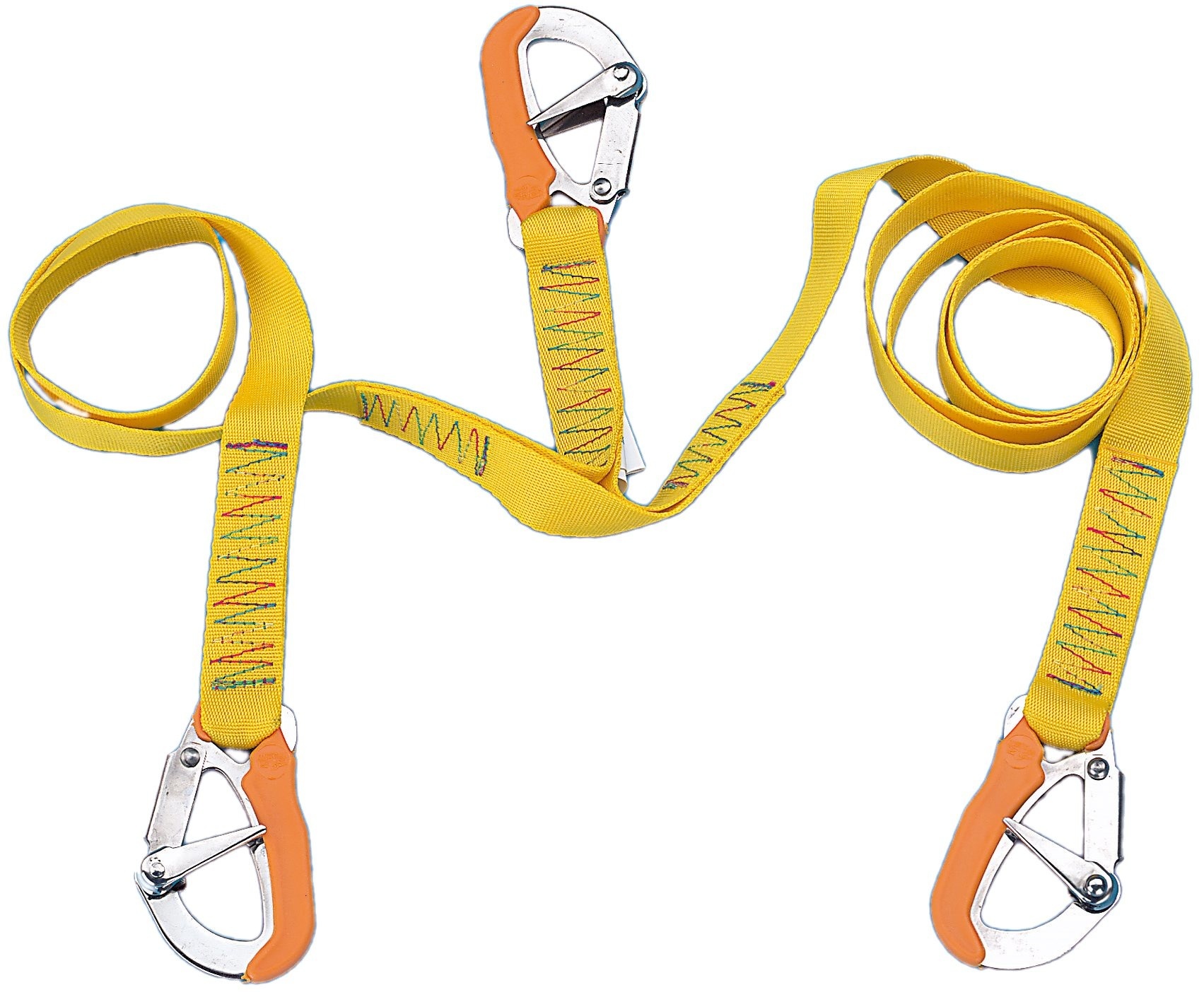 Allpa Lifeline model Hercules 2 met 3 RVS musketonhaken  L=2000mm + 1000mm  geel (CE EN1095)