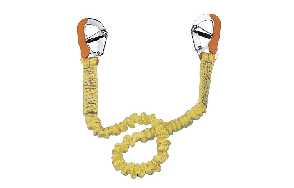 Allpa Elastische Lifeline met 2 RVS musketonhaken voor veiligheidsgordel L=1000-1900mm geel