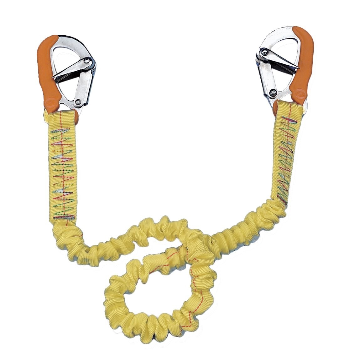 Allpa Elastische Lifeline met 2 RVS musketonhaken voor veiligheidsgordel L=1000-1900mm geel