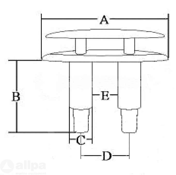 Allpa RVS Verzinkbare klamp A=126mm B=64mm C=22mm D=46mm E=22mm
