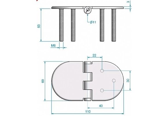 Roca vlakscharnier rond verdekt RVS 110 x 60 mm verdekt 449019