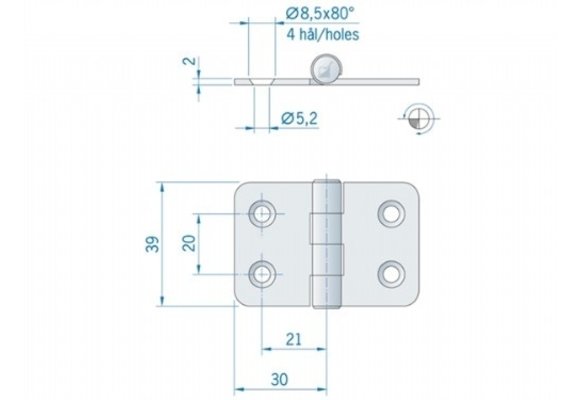 Roca vlakscharnier met ronde hoeken RVS 60 x 39 mm 441690