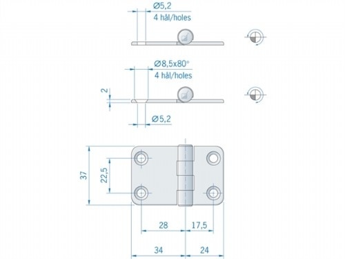 Roca vlakscharnier met ronde hoeken RVS 58 x 37 mm 441550