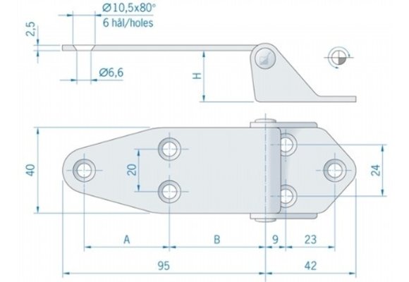 Roca hoekscharnier RVS 137 x 40 mm 441733