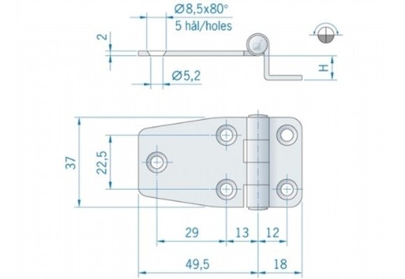 Roca staartscharnier hoek RVS 66 x 37 mm 441573 Hoogte 15mm
