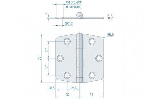 Roca staartscharnier vlak RVS 74 x 75 mm 440092