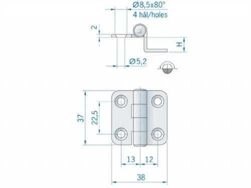 Roca hoekscharnier met ronde hoeken RVS