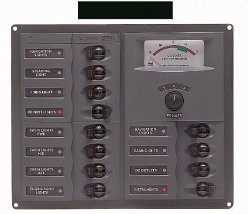 Bep Schakelpaneel - 12 Schakelaars/12v - Anologe Voltmeter
