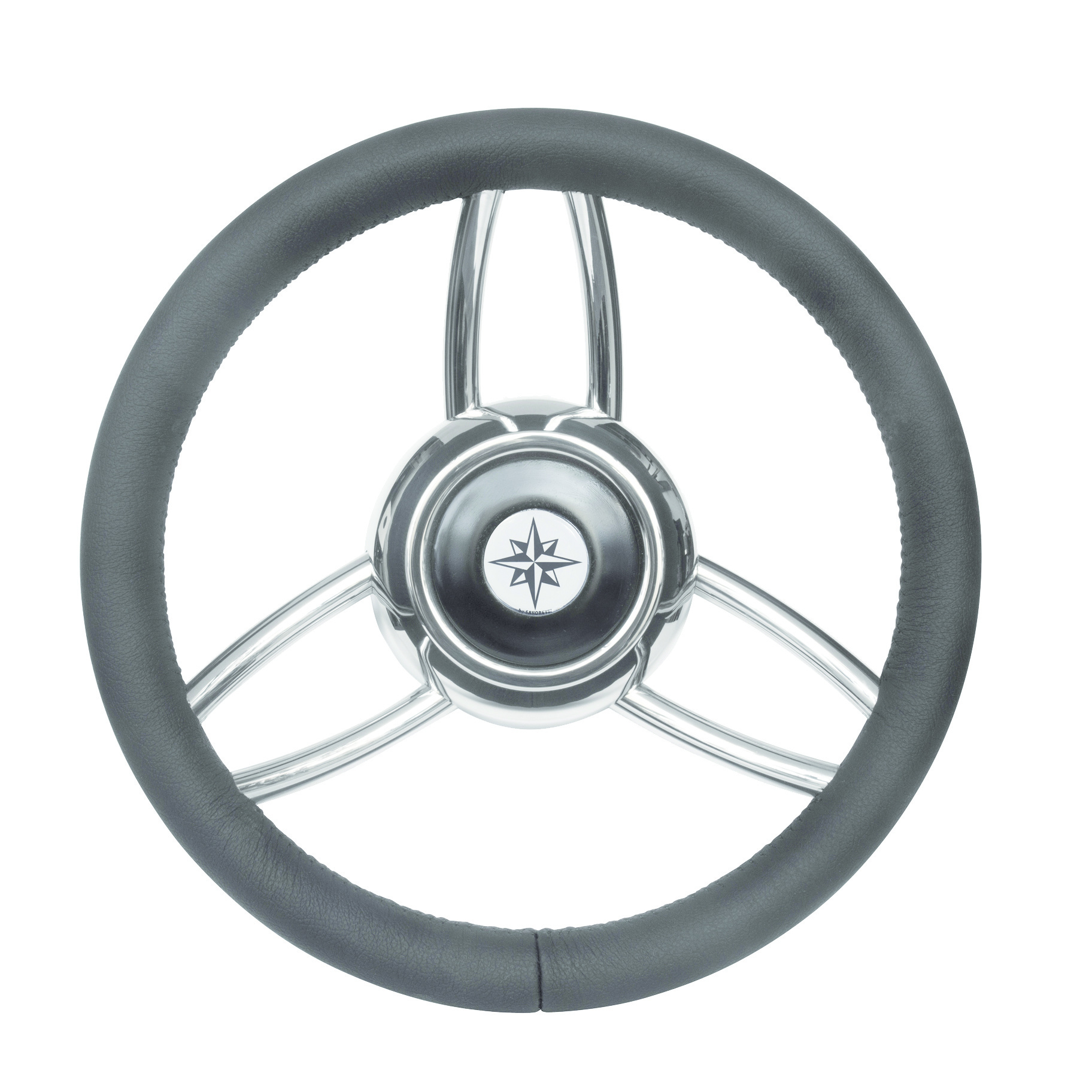 Allpa 3x-Dubbelspaaks stuurwiel type 27B RVS met zwarte vinyl rand A=350mm B=60mm