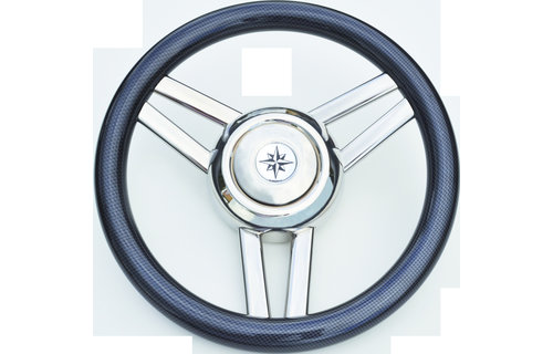 Allpa 3x-Dubbelspaaks stuurwiel type 27B RVS met zwarte vinyl rand  A=350mm  B=60mm