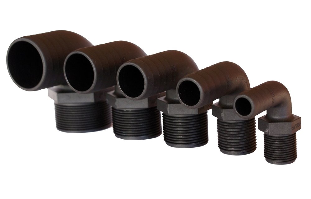 Allpa Kunststof slangtule  haaks  Ø1-1/2 x 38mm  met buitendraad  zwart