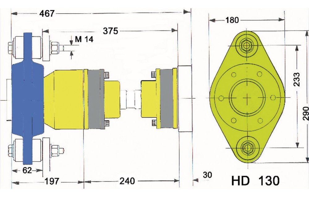 Model HD130  A-flex homokinetische aandrijfset *