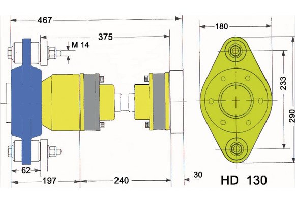 Model HD130  A-flex homokinetische aandrijfset *
