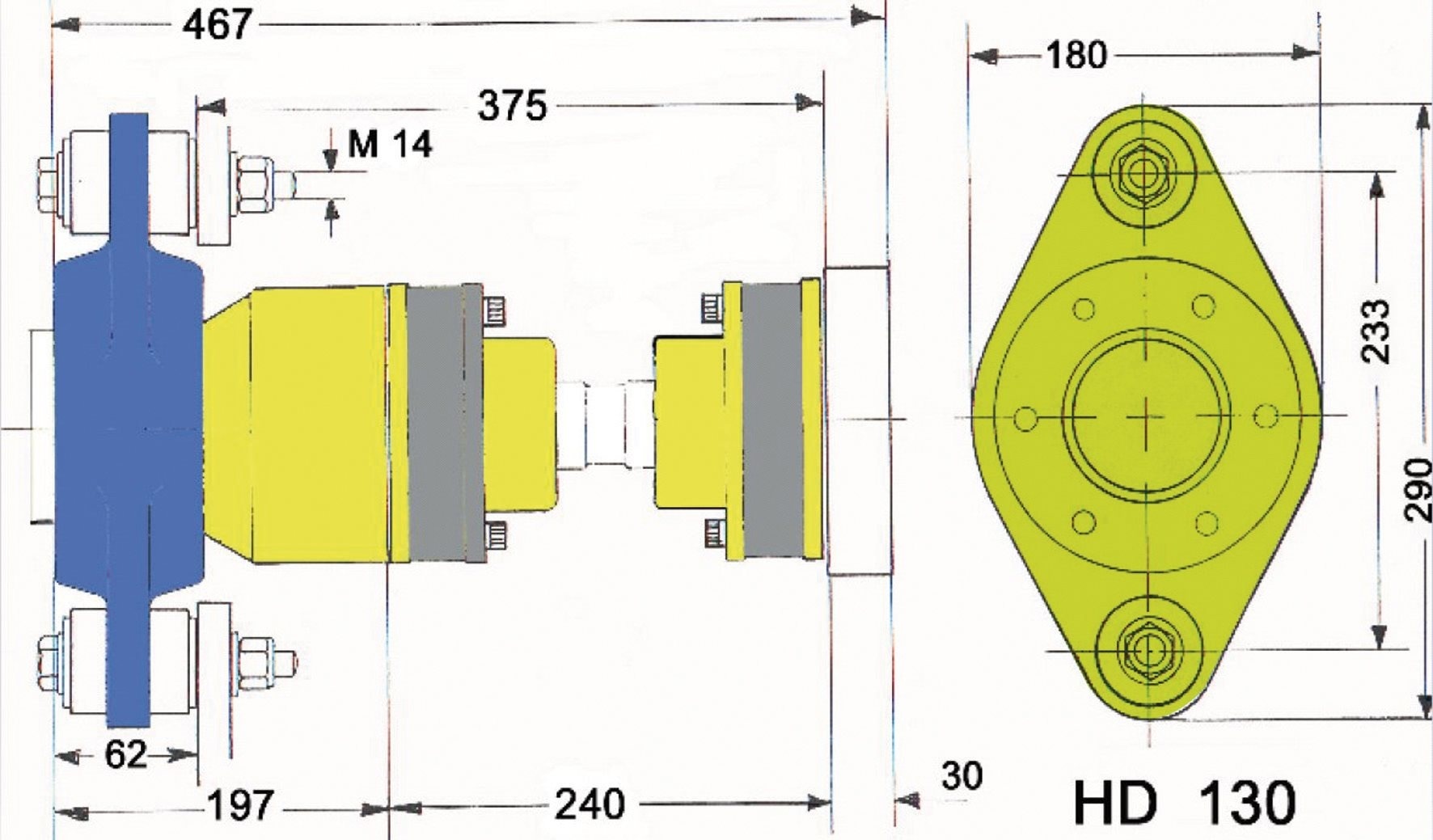 Model HD130  A-flex homokinetische aandrijfset *