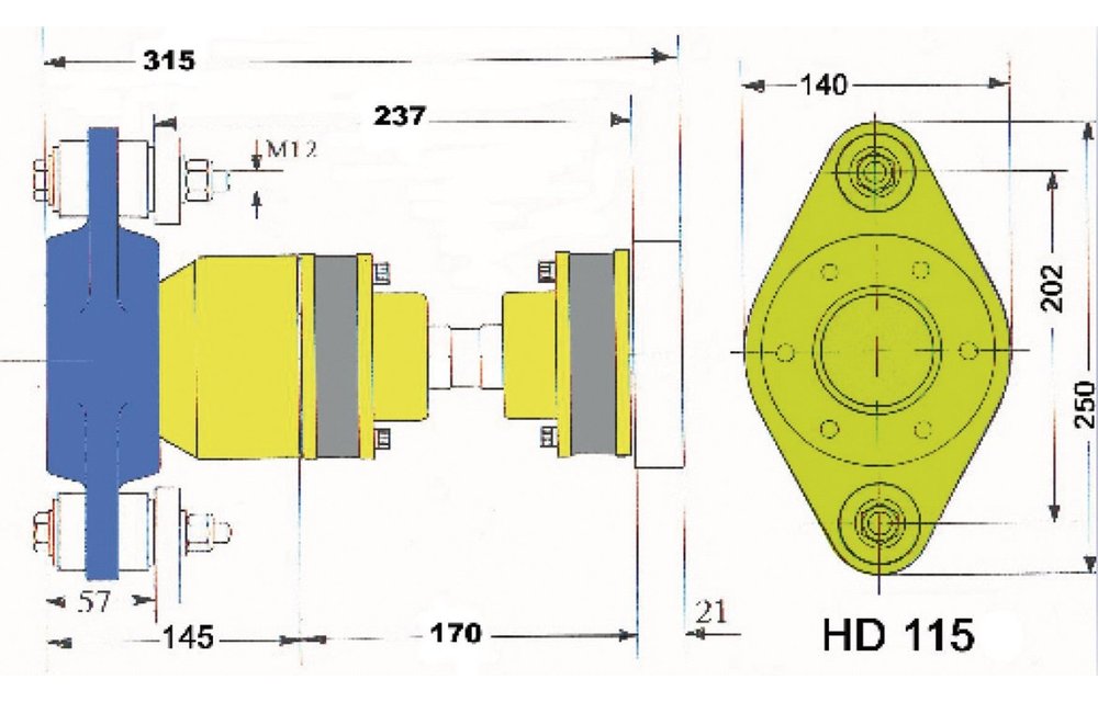Model HD115L A-Flex homokinetische aandrijfset *