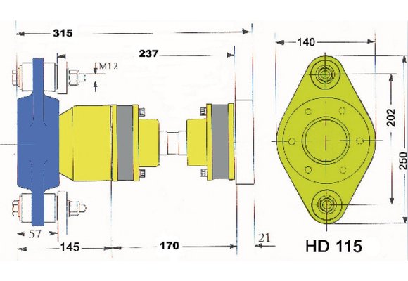 Model HD115L A-Flex homokinetische aandrijfset *
