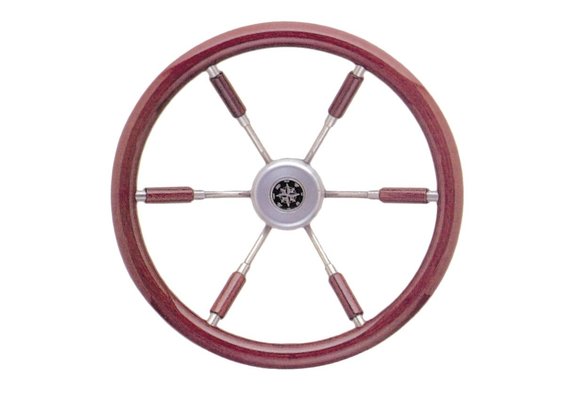 Allpa 6-Spaaks stuurwiel Leader Prestige RVS met mahoniehouten rand A=390mm B=100mm