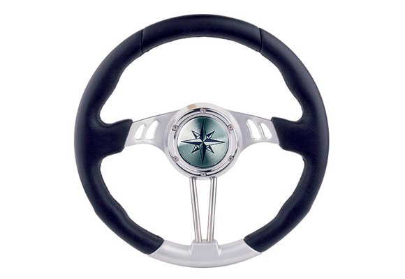 Allpa 3-Spaaks stuurwiel Seahawk zilver aluminium met zwarte polyurethaan rand  A= 350mm  B=90mm