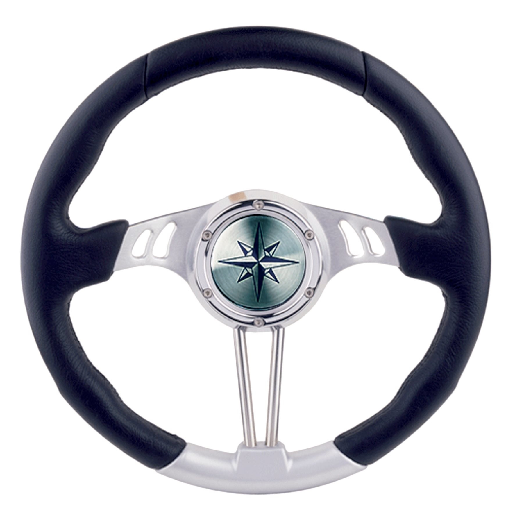 Allpa 3-Spaaks stuurwiel Seahawk zilver aluminium met zwarte polyurethaan rand  A= 350mm  B=90mm