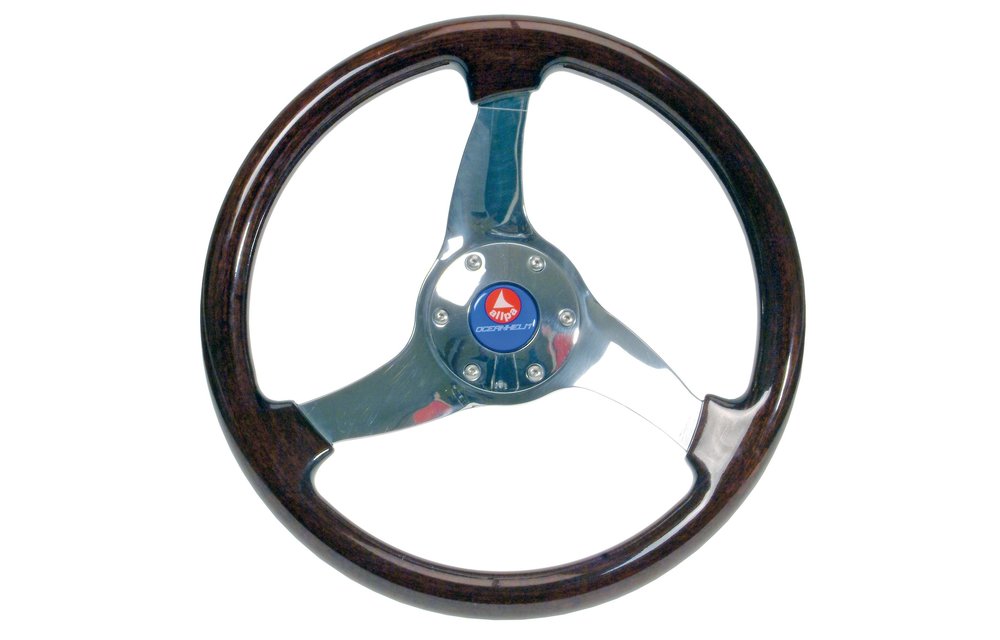Allpa 3-Spaaks stuurwiel Elica RVS met mahoniehouten rand A=350mm B=95mm