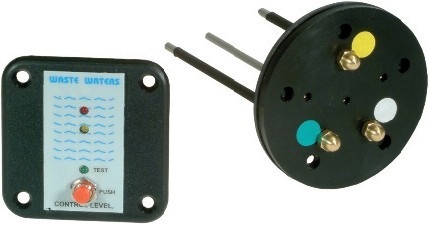 Allpa Controlepaneel vuilwatertank met tankzender 12V/24V 62x62mm met LED-indicatie voor 3/4-tank