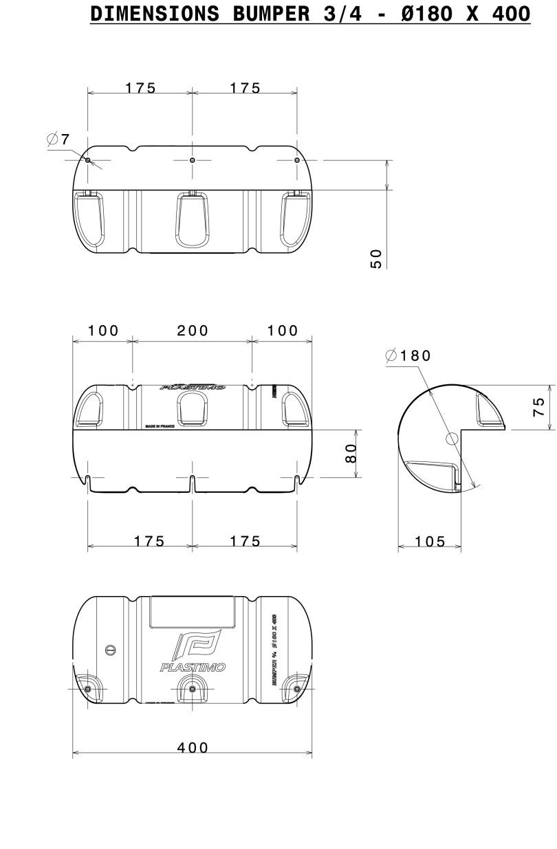 Steigerbumper driekwart rond Ø18 x 40 cm wit