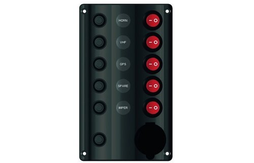 Allpa 12 volt schakelpaneel met 5-schakelaars en 12 volt stopcontact
