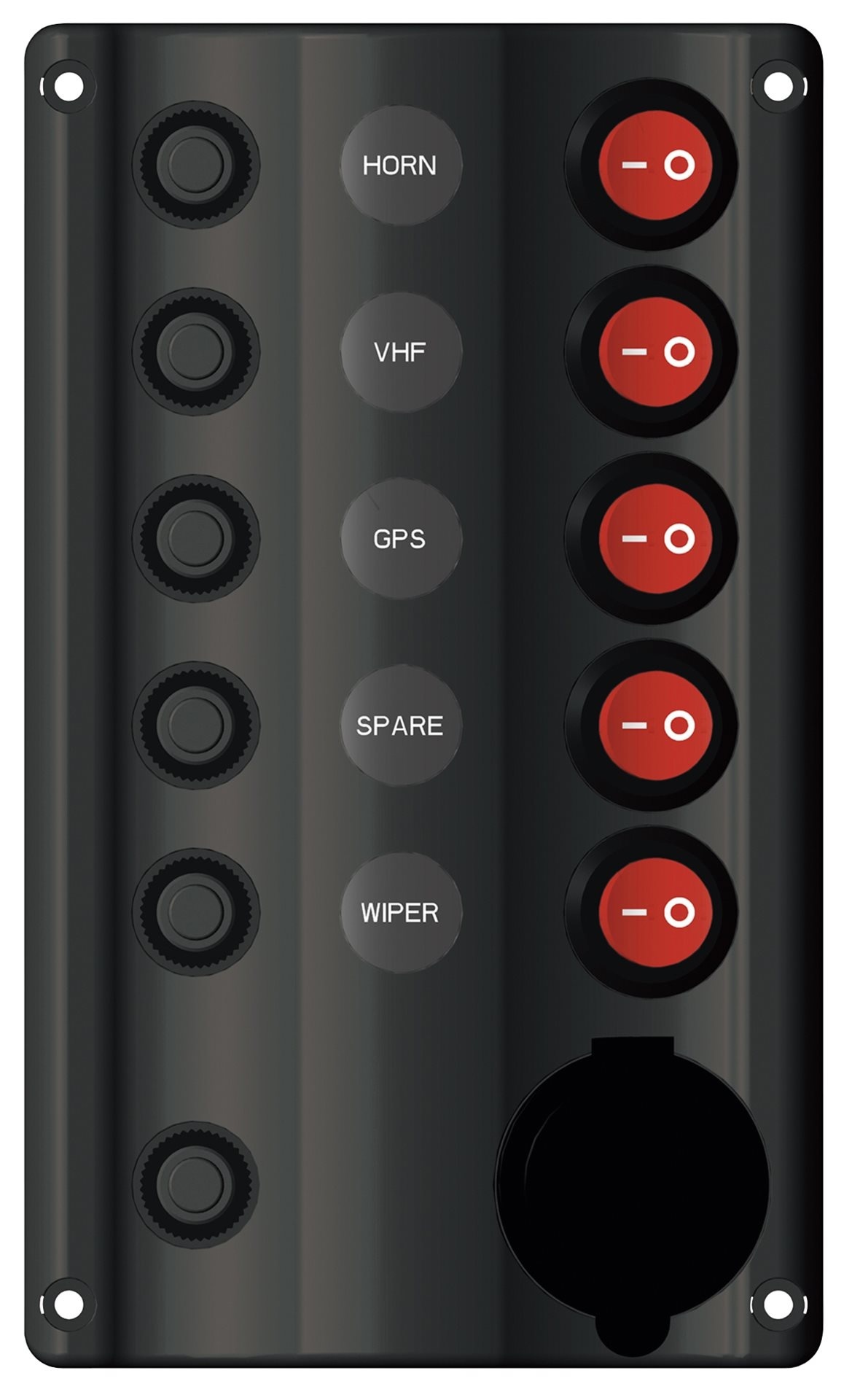 Allpa 12 volt schakelpaneel met 5-schakelaars en 12 volt stopcontact
