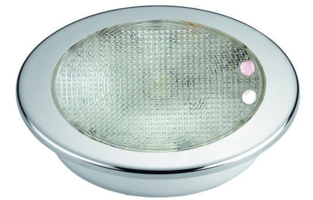 Allpa Kunststof 2-Kleurige LED-Plafondlamp met RVS ring inbouw 8-30V LED 1x 3W + 10x top RED