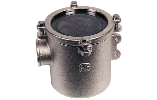 Brons-Vernikkeld koelwaterfilter (robuust) met RVS 316 zeef