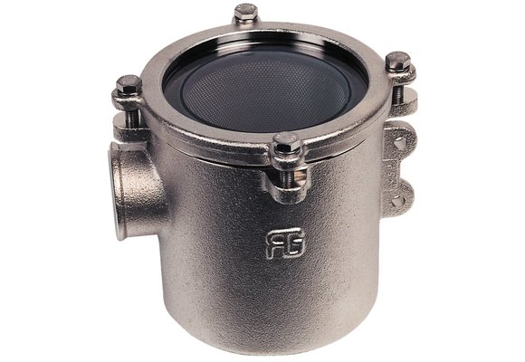 Brons-Vernikkeld koelwaterfilter (robuust) met RVS 316 zeef