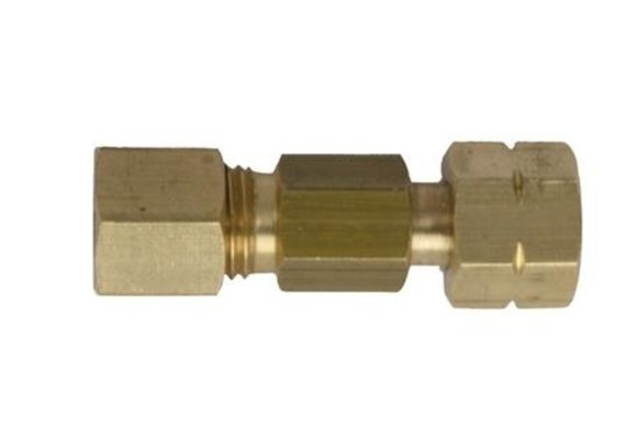 Messing koppelstuk recht met ¼" links binnendraad
