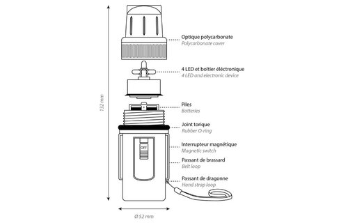 Flitslicht met 4 LED's watwerdicht en drijvend,