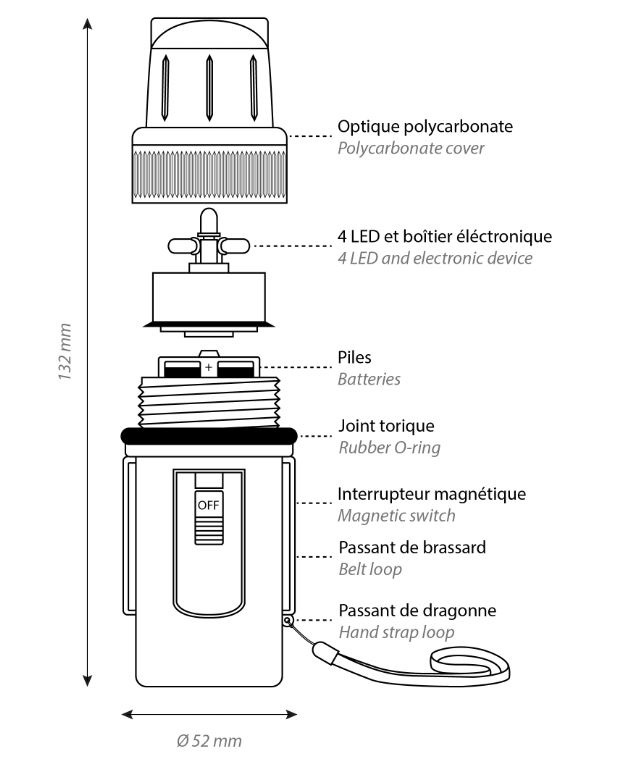Flitslicht met 4 LED's watwerdicht en drijvend,