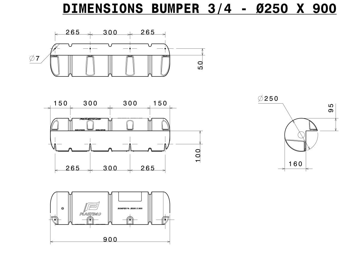 Steigerbumper driekwart rond Ø25 x 90 cm wit