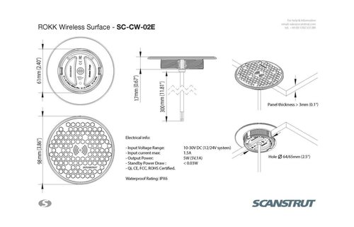 ROKK oplader draadloos en waterdicht opbouw 4 mm (12/24V)