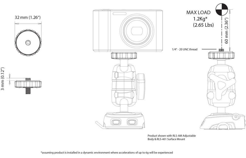 ROKK Mini top camera houder met 1/4 inch draad