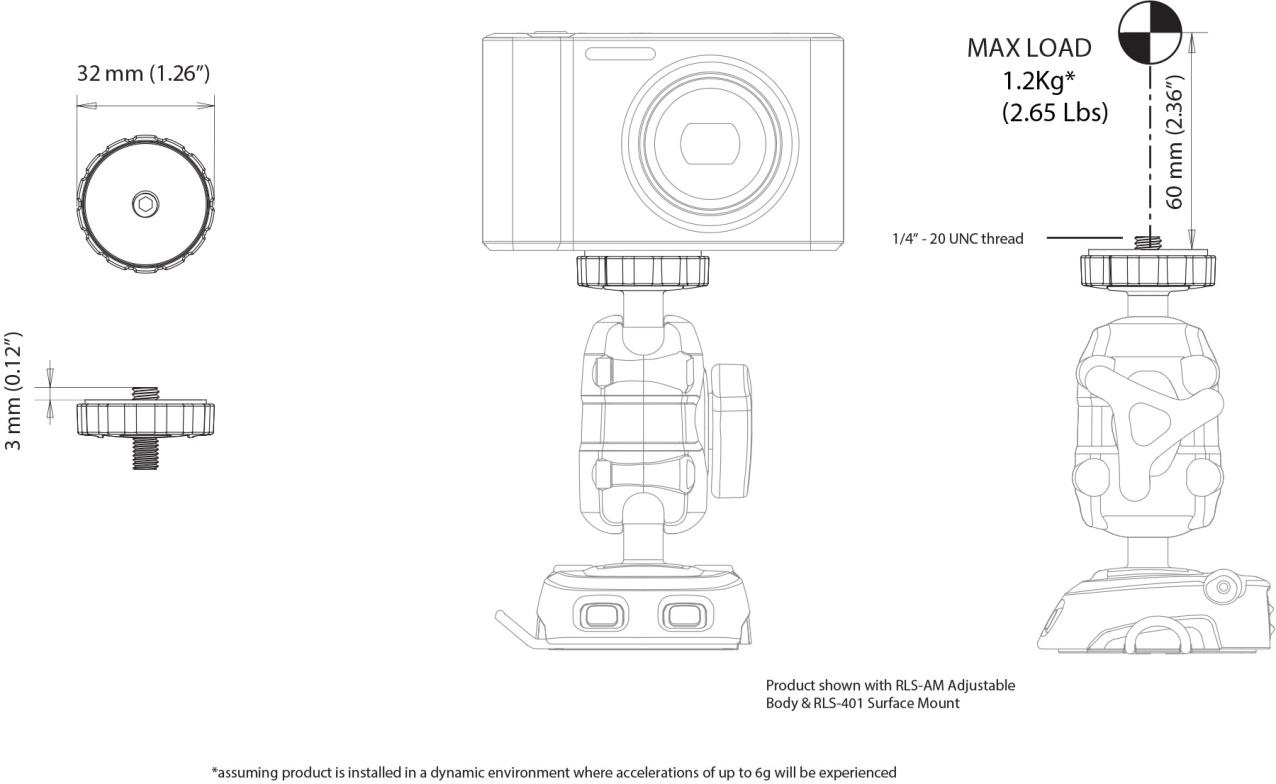 ROKK Mini top camera houder met 1/4 inch draad