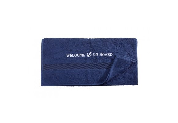 Handdoek Welcome on board geborduurd 50 x 100 cm navy