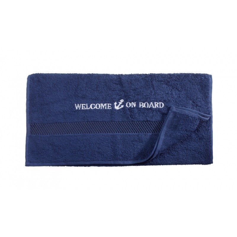 Handdoek Welcome on board geborduurd 50 x 100 cm navy