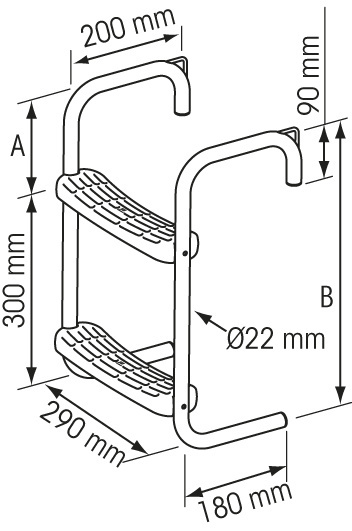 Steigertrap RVS 2 treden 245 mm hoogte