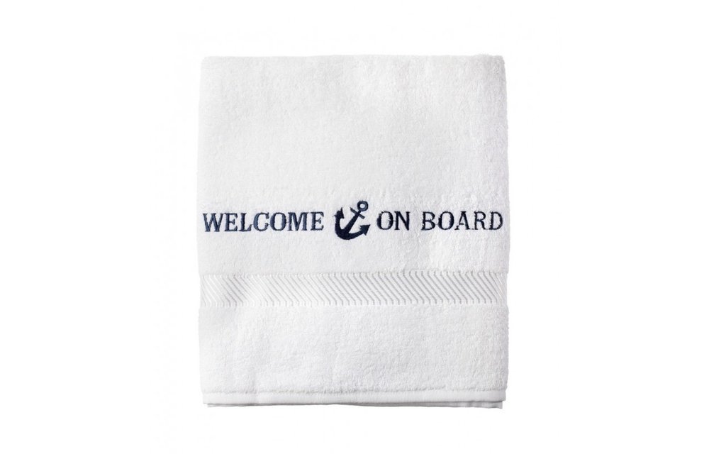 Badlaken Welcome on board geborduurd 70 x 140 cm wit