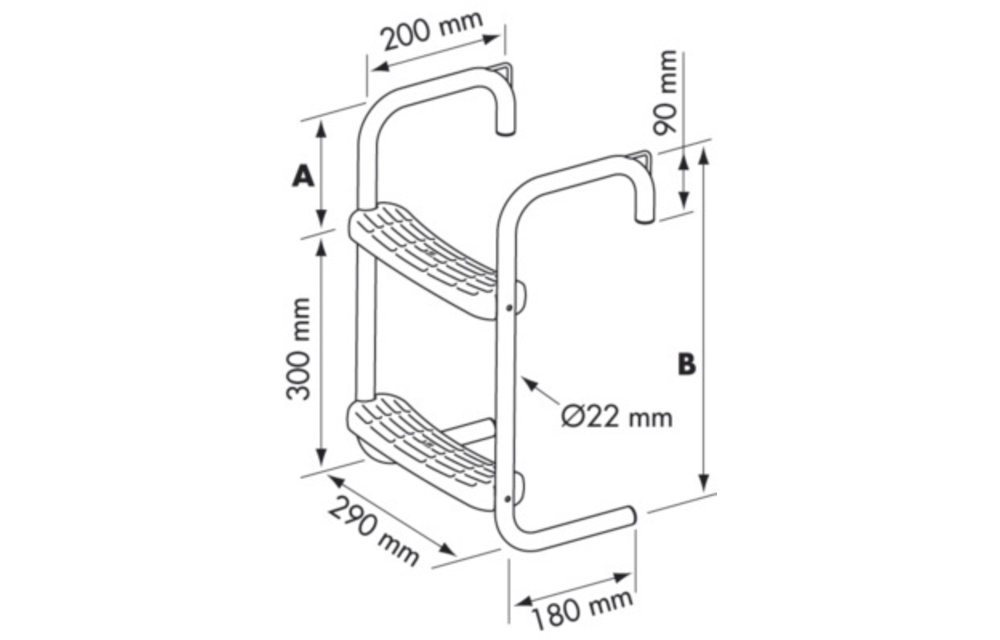 Steigertrap RVS 2 treden 90 mm hoogte
