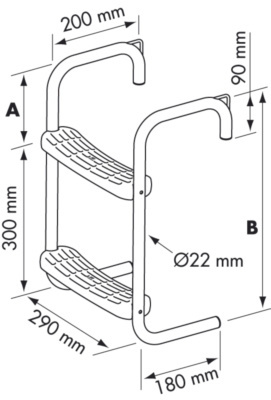 Steigertrap RVS 2 treden 90 mm hoogte