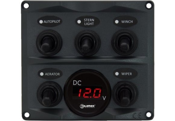 Schakelpaneel antraciet met voltmeter 12/24V