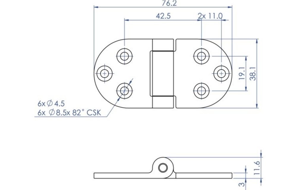 Scharnier rvs met weerstand pin boven