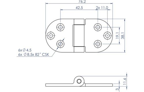 Scharnier rvs met weerstand pin onder