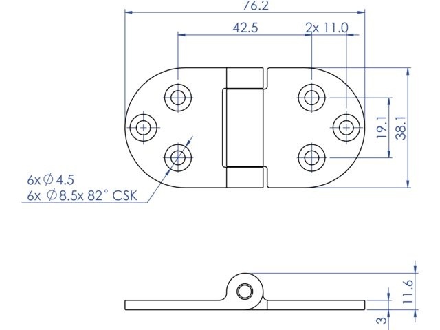 Scharnier rvs met weerstand pin onder